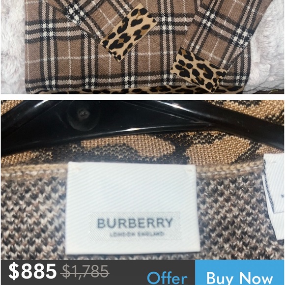 ❤️TRADED❤️ Burberry check V neck leopard trim sweater medium unisex - Picture 7 of 10